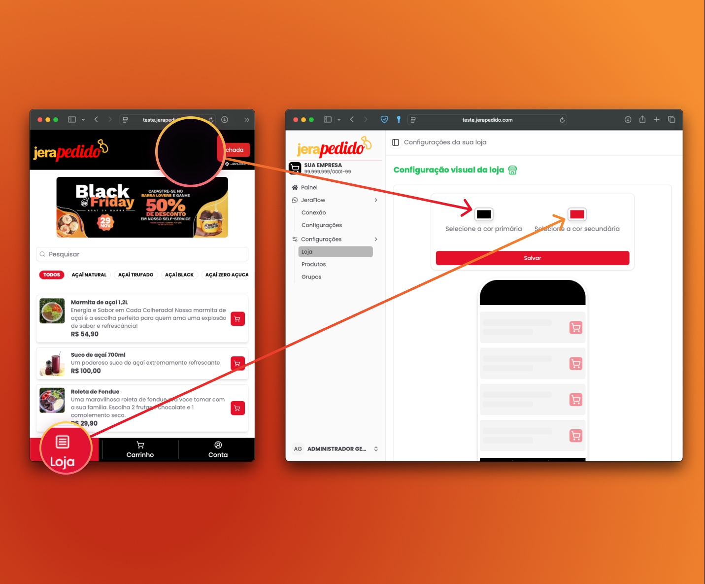 Customização de cores